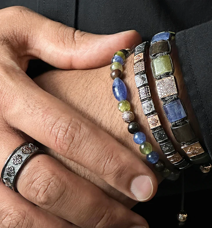 A Shamballa bracelet worn on a wrist — editorial lifestyle close-up